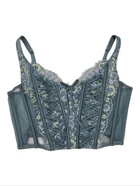 Victorias Secret~NWT Women Dream Angels Unlined Mesh Corset~Teal Floral Lace~MED